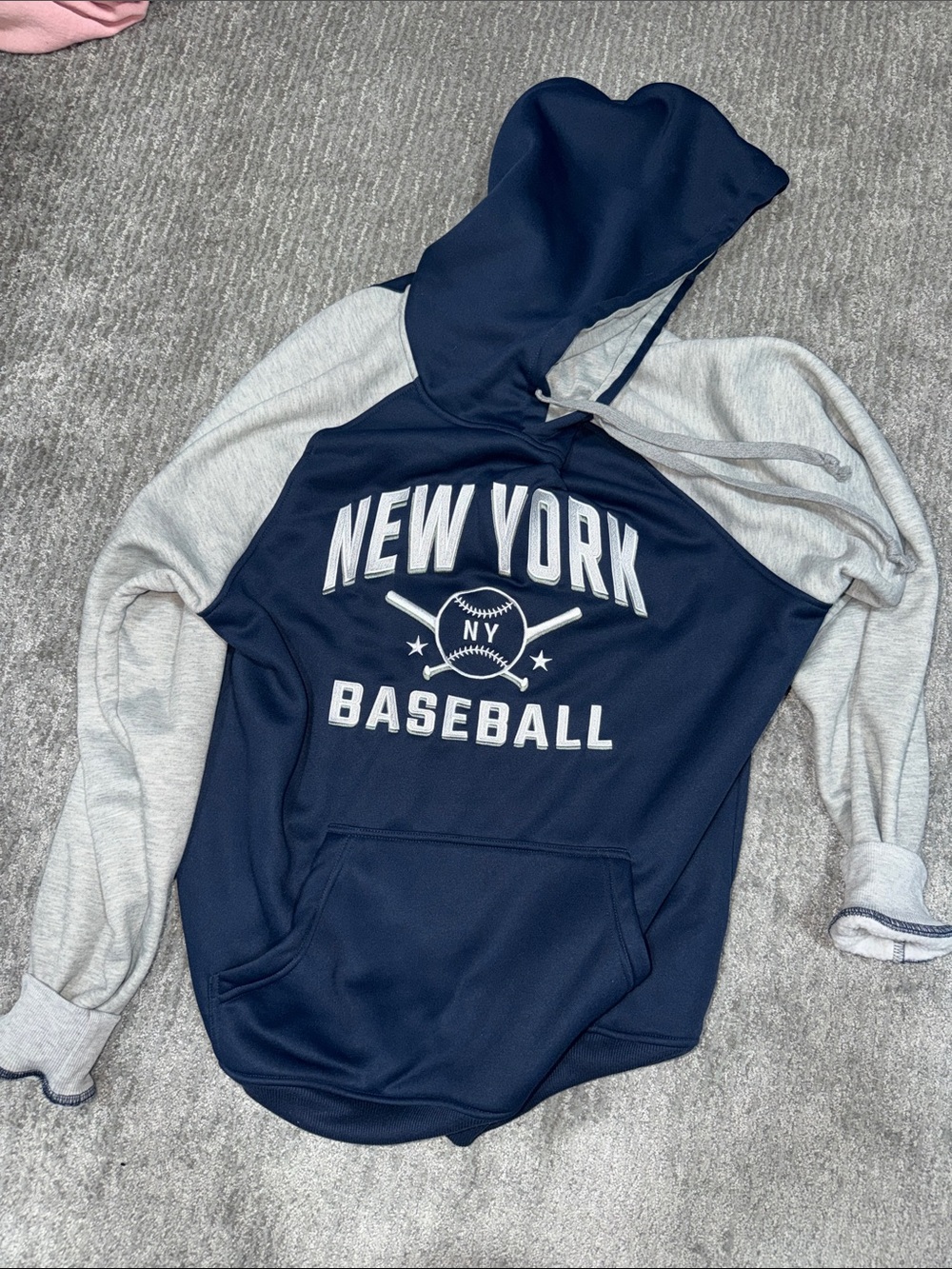 New York Baseball Hooded Sweatshirt - Navy and Light Gray